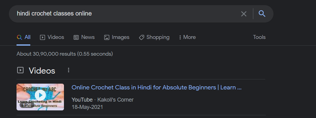 Google SERP ranking screenshot for Kakoli's Corner YouTube content