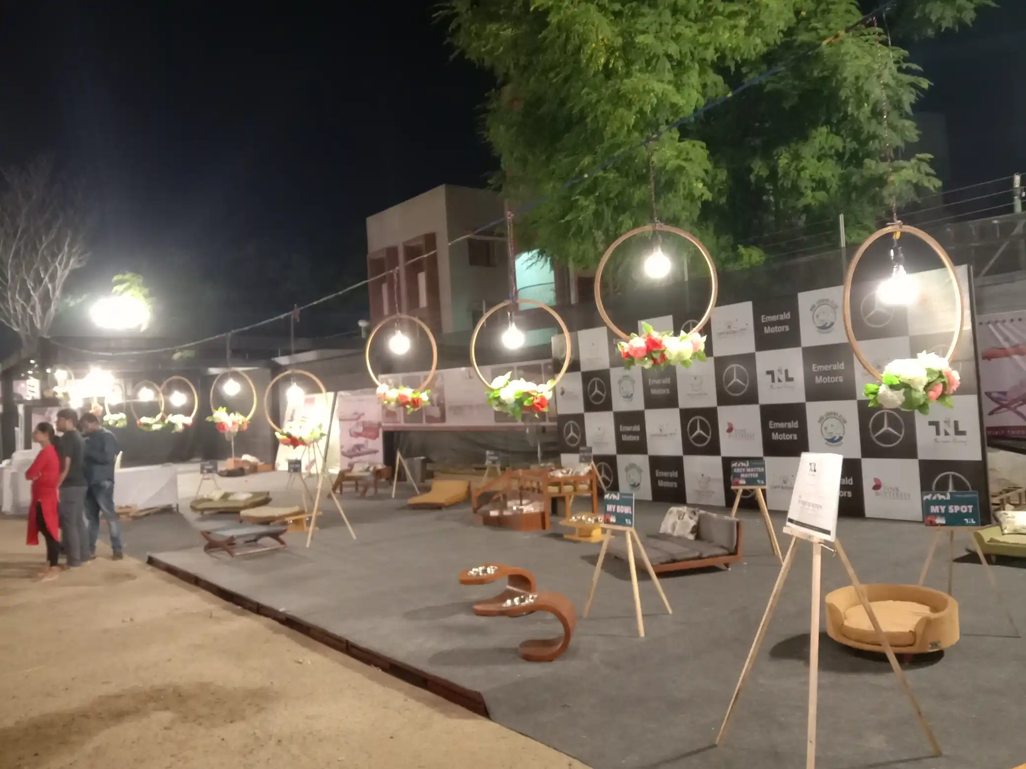 The Non Living pet furniture display at the Pink Butterfly flea market in Ahmedabad